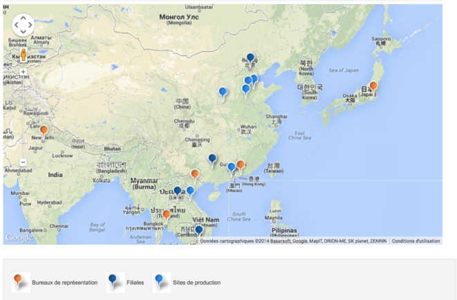 Carte des sites d'EDF en Asie. Carte des sites d'EDF en Asie.
